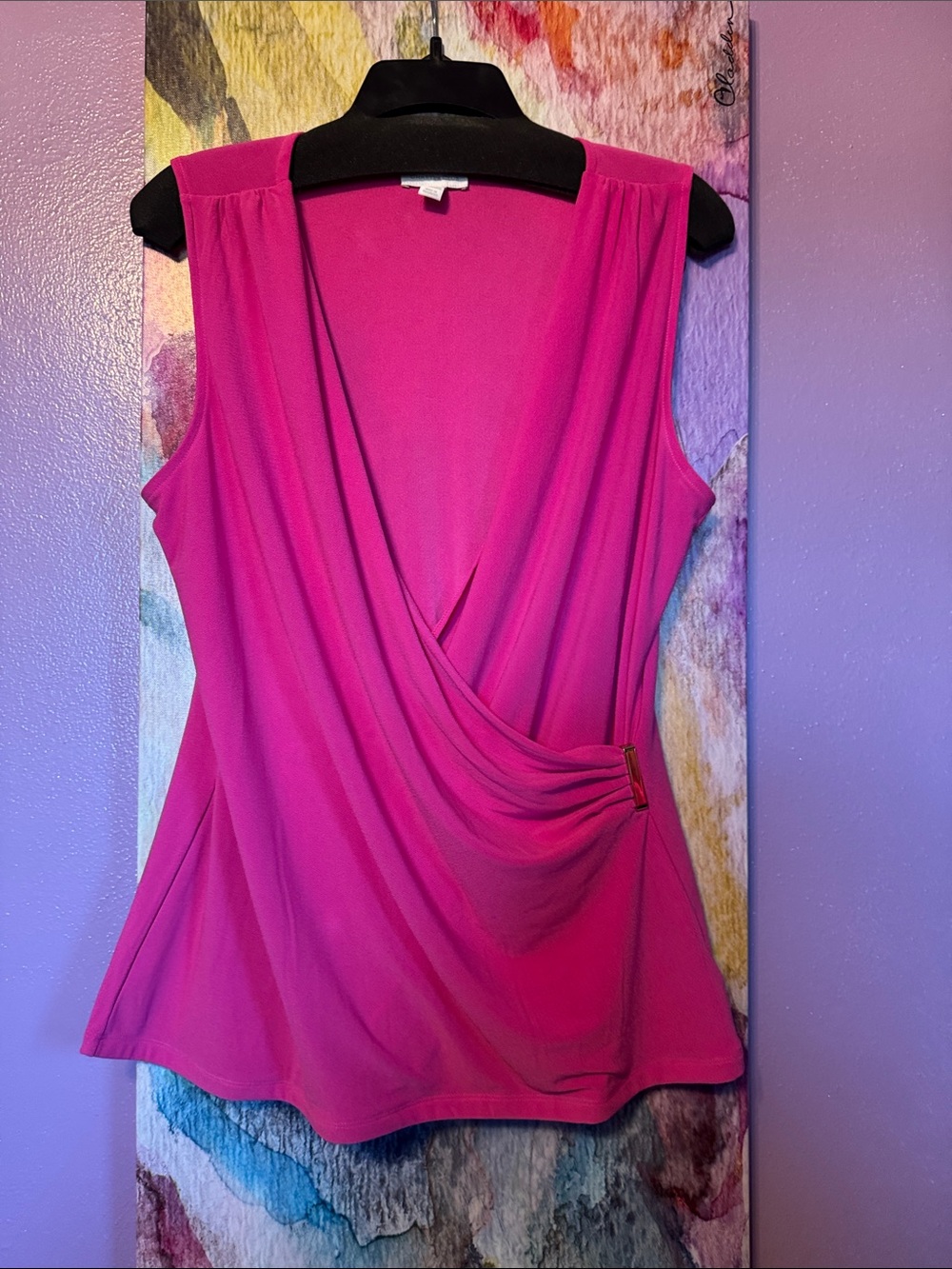 Charter Club Fuchsia Sleeveless Surplice Drape Top